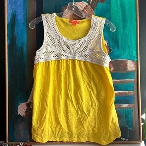 Joe Fresh Yellow Crochet Tank Top Women’s M Boho Sleeveless Summer Blouse